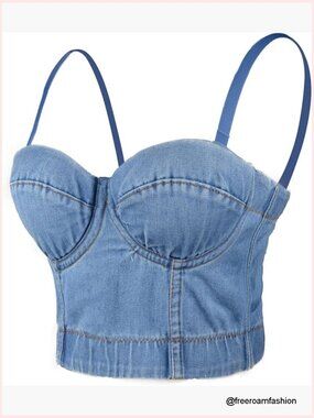 Bustier Crop Top Jean Corset Bra with Detachable Straps